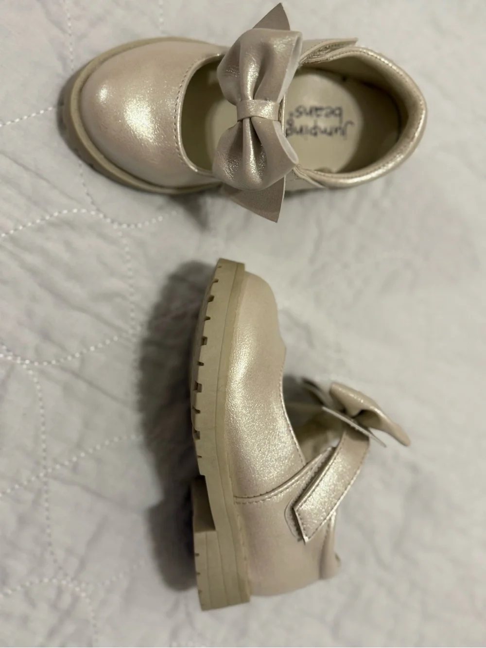 Girls Shimmery Cream Bow Mary Jane Kids Shoes